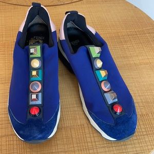 Authentic Fendi Neoprene Rainbow Studded Sneakers trainers slides shoes